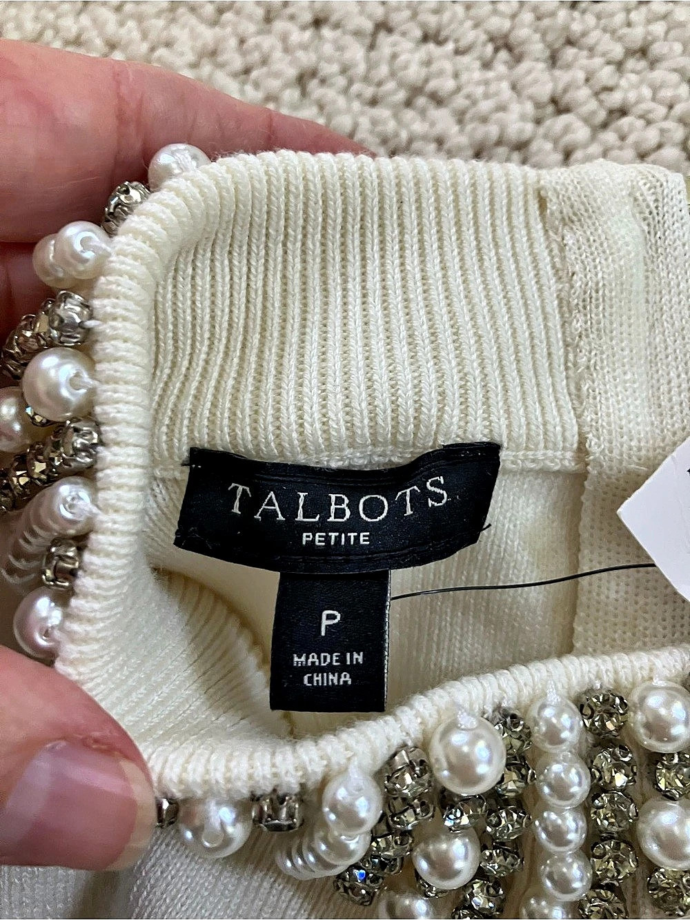 Talbots Pearl & Rhinestone Embellished Sweater Short Sleeve Sweater (nwt) - Picture 4 of 5